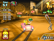 Peach racing in Bananan Ruins (screenshot from Mario Kart Arcade GP2).