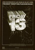 The words "Friday the 13th" appear in large block letters on a black background. The text is shown busting through a pane of glass