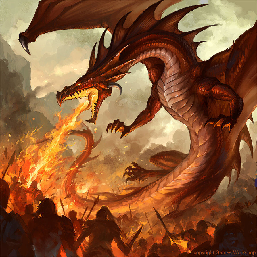 red dragon flying fire