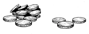 Two small piles of coins.