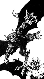 Two gargoyles in flight.