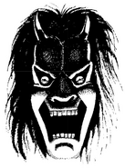 A mask seemingly designed to resemble a demon or other dread creature.