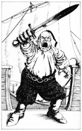 The pirate captain Grotniss wielding his broadsword.