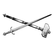 A sword and a hammer crossed.