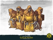 Four priests of Slangg, all apparently afflicted with tentacles and suckers.