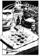 Dew from the forest collected in small vials, alongside three other types of ingredient on an alchemist's table.