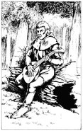 The bard Garond playing a lute.