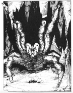 A giant spider with its mouth open.