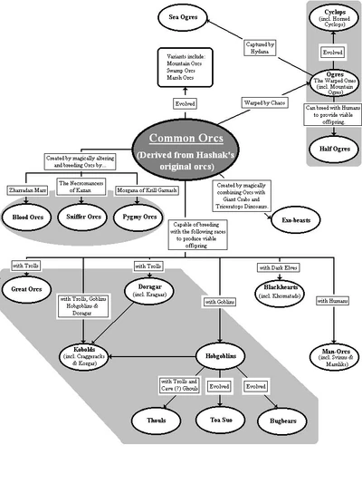 A depiction of the interrelationships and evolution of the race of the Orcs