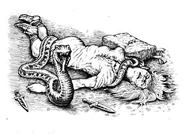 A boa constrictor having killed an elf.
