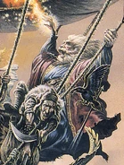 Gereth Yaztromo with Vermithrax in the midst of battle.