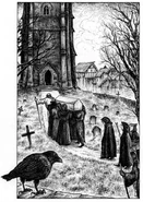 The priest Branner leading a funeral in Crowford.