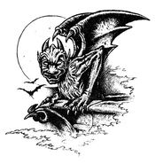 An inanimate gargoyle perched upon a building.