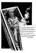 The skeleton of a knight within his coffin.