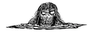 The head of an undead figure, peering out from a puddle.