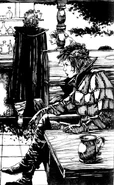 Cassandra sitting at a table with The Red Dragon.
