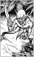 An angry gremlin armed with a short sword.