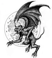 A moon demon flying before the moon.