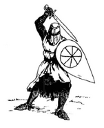 A novice armed with a sword and a shield.