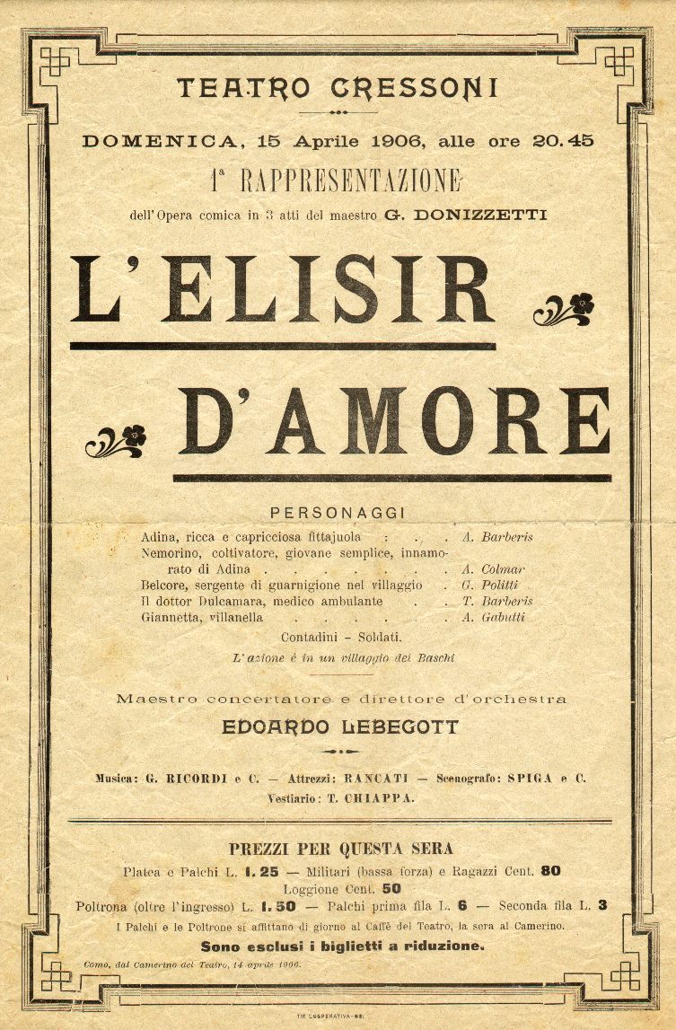 アート・デザイン・音楽 L'ELISIR D'AMORE CANTO E PIANOFORTE DONIZETTI - L'Elisir d'amore - Opera - VOCAL SCORE