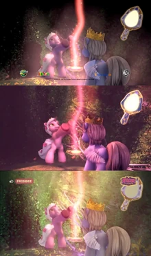 Comparison between multiple versions of a scene featuring Rose and Zack