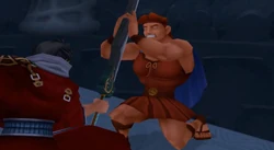 Auron attacking Hercules before regaining his free will.