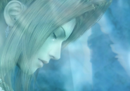 A tear rolls down Lucrecia's cheek as Vincent leaves the cave in Dirge of Cerberus -Final Fantasy VII-.