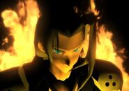 Sephiroth's iconic scene being surrounded by flames in Final Fantasy VII.