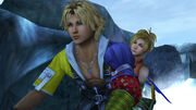 Tidus and rikku riding snowmobile