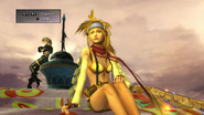 Rikku and Paine during Tobli's show in Final Fantasy X-2.