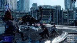 Noctis battles several enemies in Insomnia in a trailer.