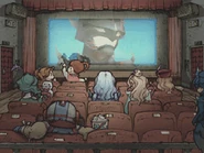 Artwork of Final Fantasy IV characters inside an event theater.