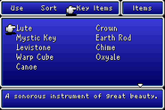 Key Item menu in the GBA version.