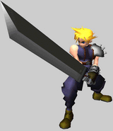 Early version of Cloud's battle model wielding an early version of the Buster Sword.