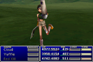 Yuffie using an item on an ally in Final Fantasy VII.