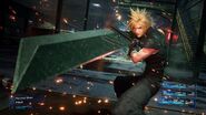 Cloud wielding the sword in Remake