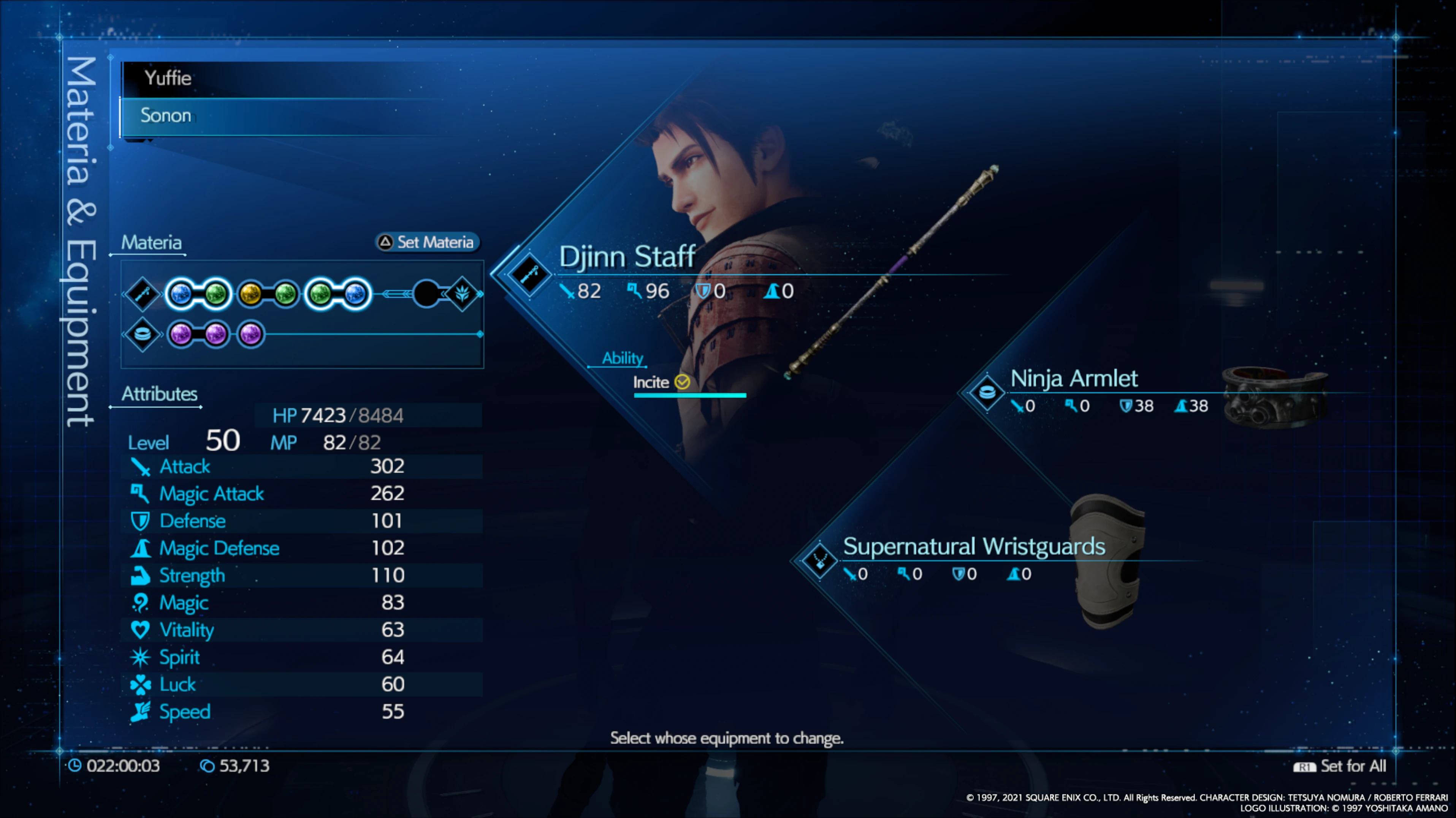 Sonon Kusakabe menu from FFVIIR INTERmission