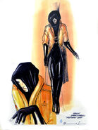 Early concept art of Aki as an "elegant upper city person".