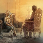 Arciela e Ygnas jovens na presença de seu pai.