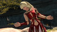 Lyse in a traditional Ala Mhigan outfit.