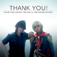 Noctis com Noctis Lucis Caelum para celebrar um milhão de cópias vendidas de Final Fantasy Type-0 HD.