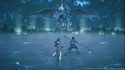 Yuffie and Sonon face Bahamut from FFVII Remake INTERmission
