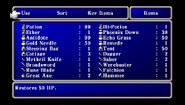 Main Item menu in the PSP version.