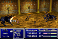 Aeris attacking in Final Fantasy VII.