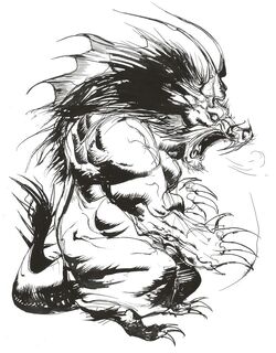 Artwork of the Behemoth in Final Fantasy II by Yoshitaka Amano.