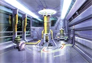 Colored concept art of the pod entry room.