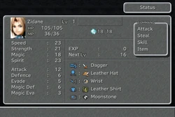 Character stats in the Status menu.