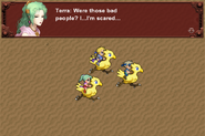 Terra, Locke, and Edgar riding on chocobos (PC).