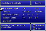 Config menu in the GBA version.