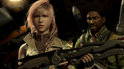 Lightning and Sazh hijack the Purge train.